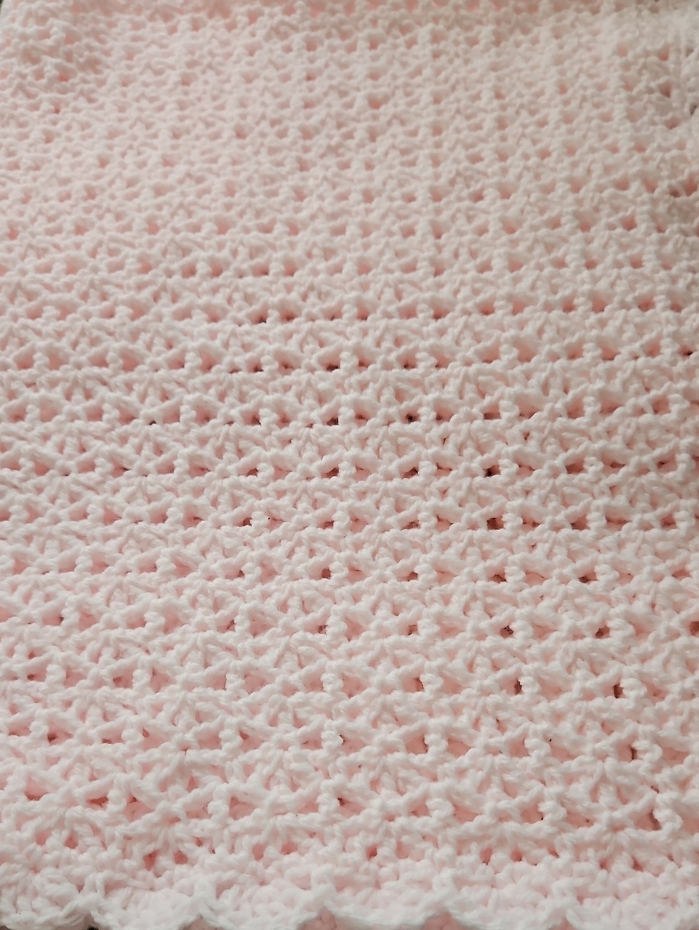 Pale Pink Hand Knitted Crochet Baby Blanket